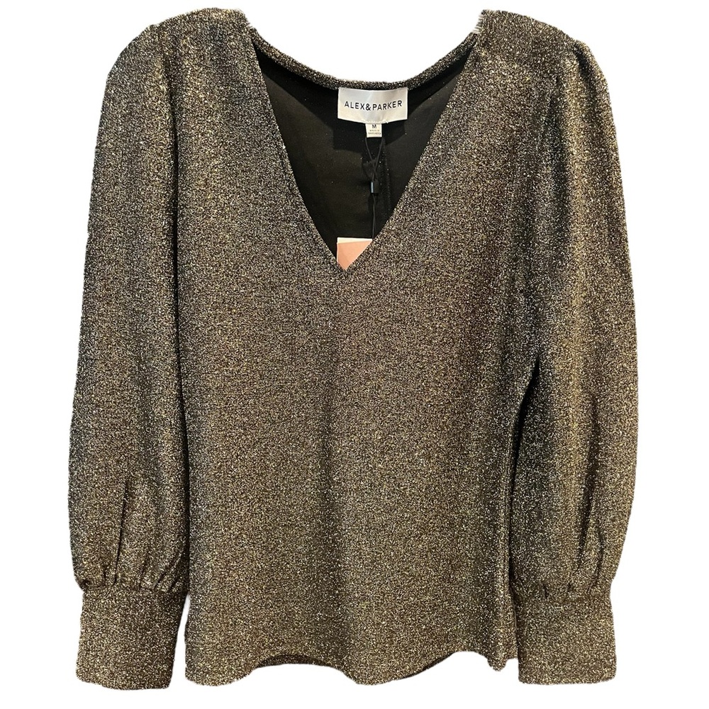 NWT Alex & Parker Gold V Neck Top Size M